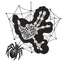 skeleton hand with puppet strings transforming into a spiders web coming from the spider tattoo design idea