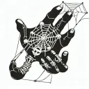 skeleton hand with puppet strings transforming into a spiders web coming from the spider tattoo design idea