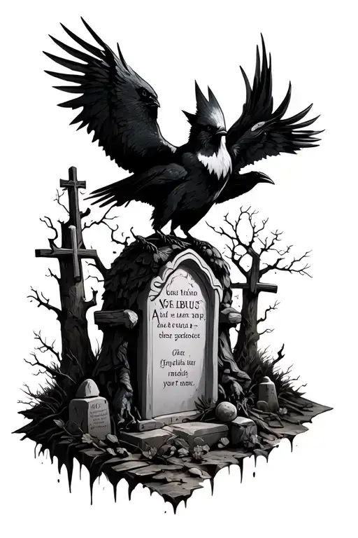 incubus, graveyard, druids, crows tattoo design idea