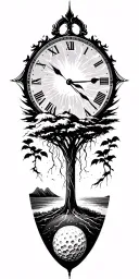 lightining storm and time and nature and golf course tattoo design idea