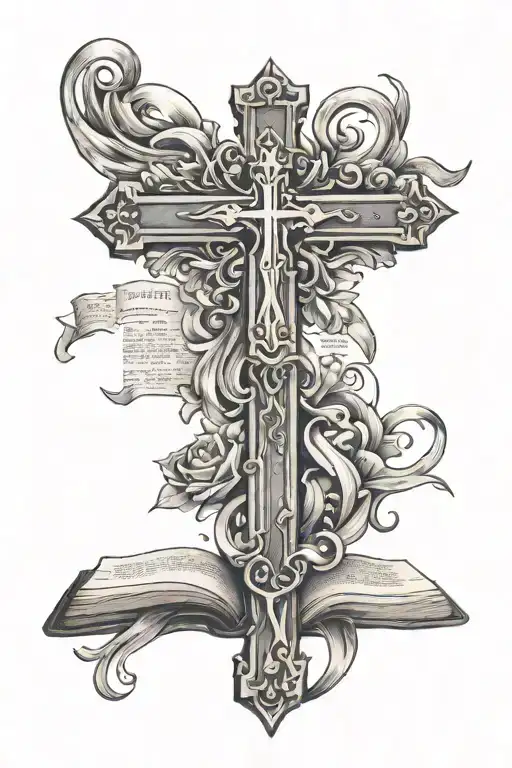 cross and bible verse tattoo design idea