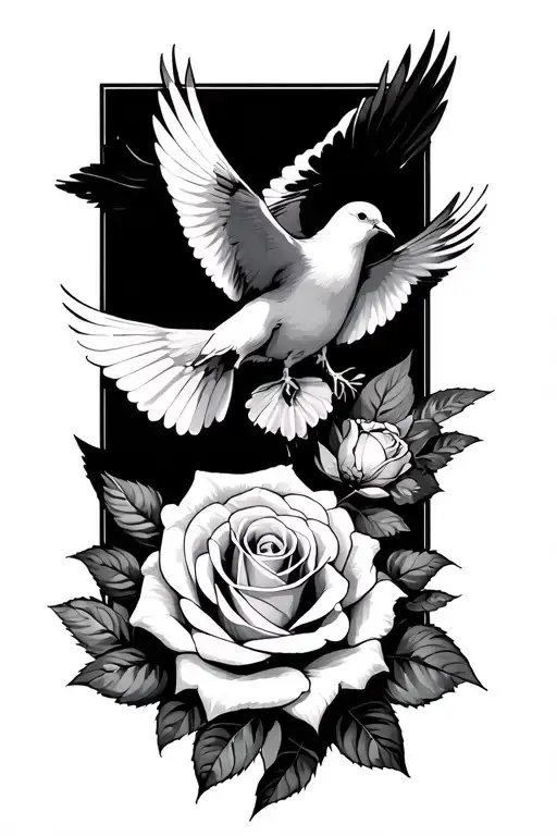 doves and like a lighting bold in the back and a rose or something  tattoo design idea