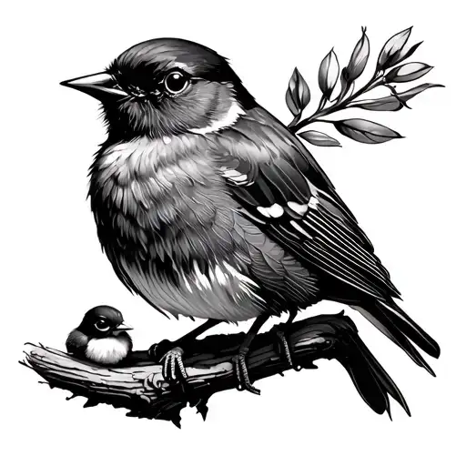 Mother robin bird with chick wrapped tattoo design idea