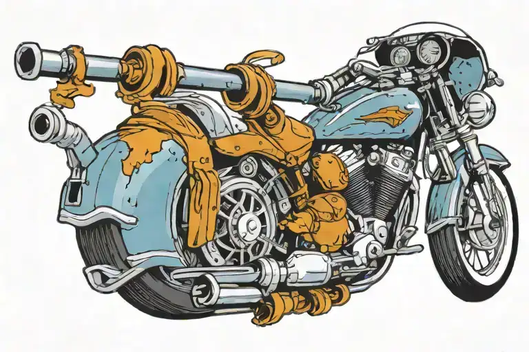 a plunger a Harley Davidson a Ford cobra a ak-47 tattoo design idea