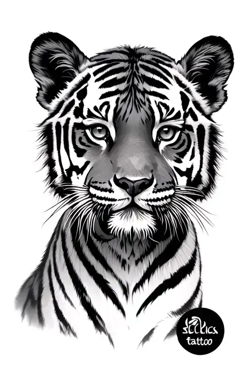 Tiger cubs face only tattoo design idea