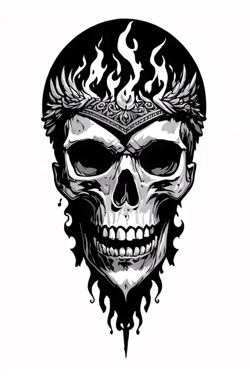 Greek fallen angel, hades Greek god skull and fire tattoo design idea