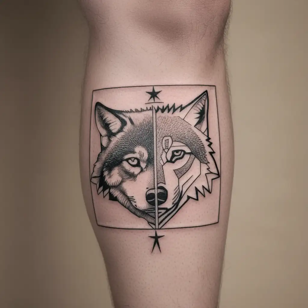 Taino Puerto Rican flag and a wolf tattoo design idea