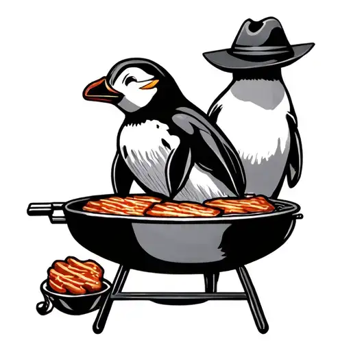 penguin grilling Texas BBQ tattoo design idea