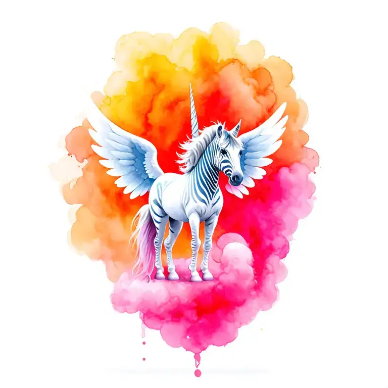 cotton candy zebra unicorn with wings tattoo design idea