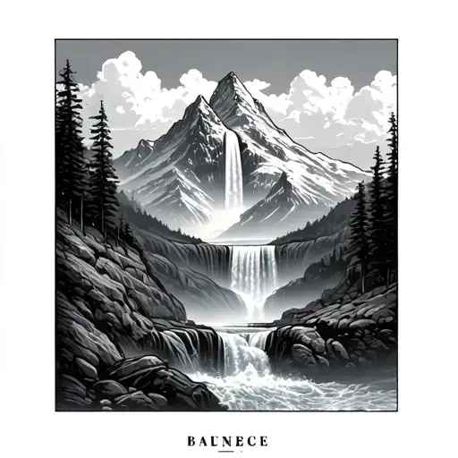 Mountain cannon waterfall flowing tattoo design idea