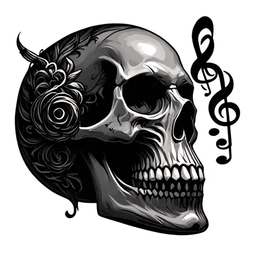 music inspired skull tattoo design idea