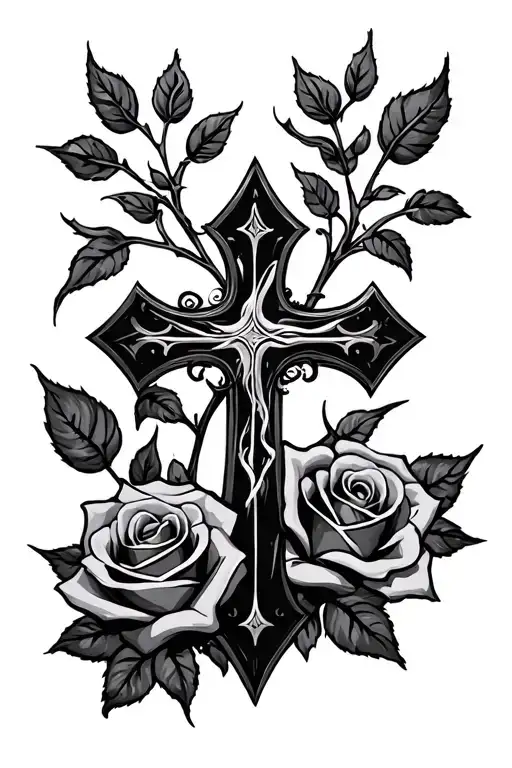 cross and roses tattoo design idea