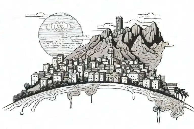montserrat skyline and illes medes skyline overlapping eachother  simple line tattoo design idea