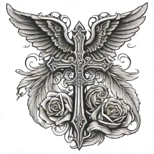 Cross with Angel wings memorial tattoo tattoo design idea