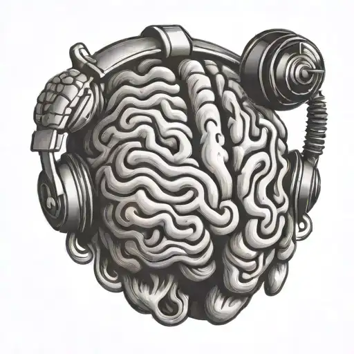 human brain like emoji listening to music tattoo design idea
