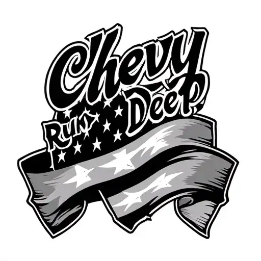 "Chevy Runs Deep" American flag intertwined within tattoo design idea