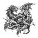 dragon and wolf surrounded tattoo design idea