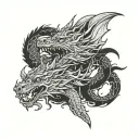dragon and wolf surrounded tattoo design idea