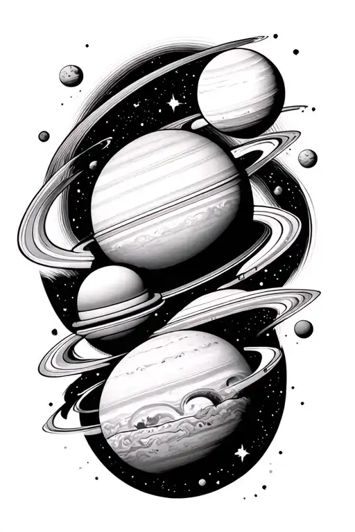 space and planets tattoo design idea