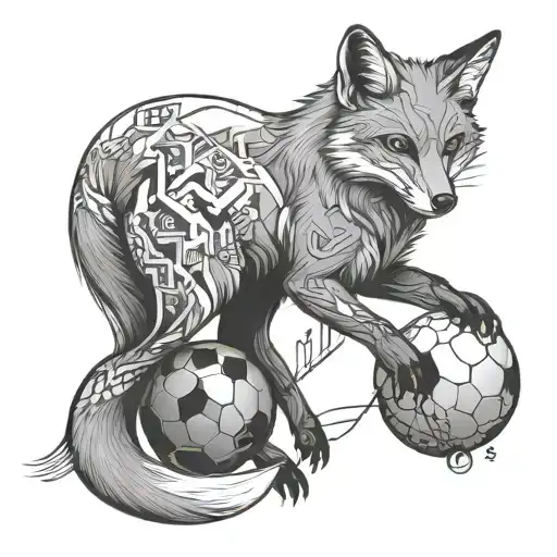 fox and soccer ball morphing with math formulas tattoo design idea