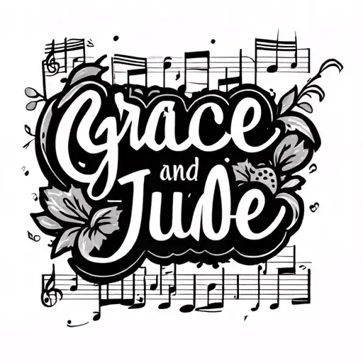 the names grace and Jude with music notes tattoo design idea