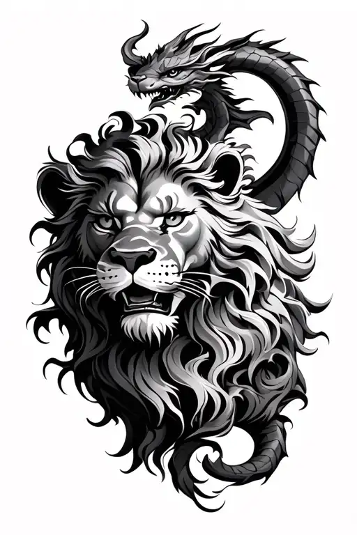 Concept Tattoo design with a lion and dragon  tattoo design idea