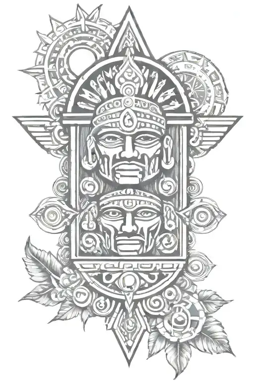 Incas totem with sun and skulls tattoo design idea