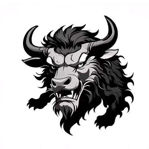 samurai bull lion line art tori gate arm minimal tattoo design idea