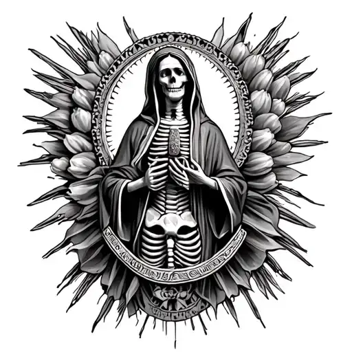 our lady of guadalupe realistic skeleton tattoo design idea