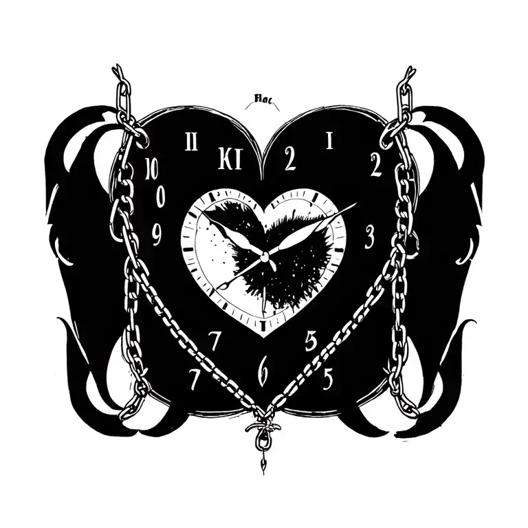 "Mélanie" clock heart chains tattoo design idea