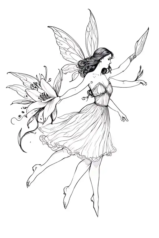 lilys of the valley and fairies dancing small tattoo design idea