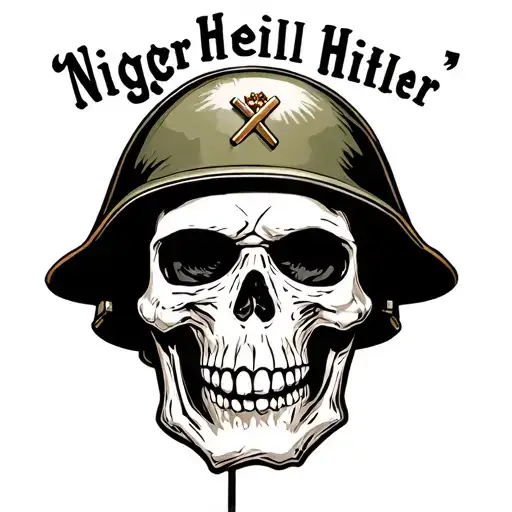 "Nigger Heil Hitler" skull wearing world war 1 helmet tattoo design idea