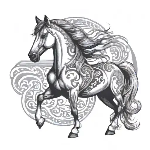 nordic mythological style design featuring an arabian breed horse tattoo design idea