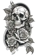 skull and rose inside a moon merging together tattoo design idea