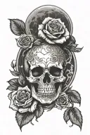 skull and rose inside a moon merging together tattoo design idea