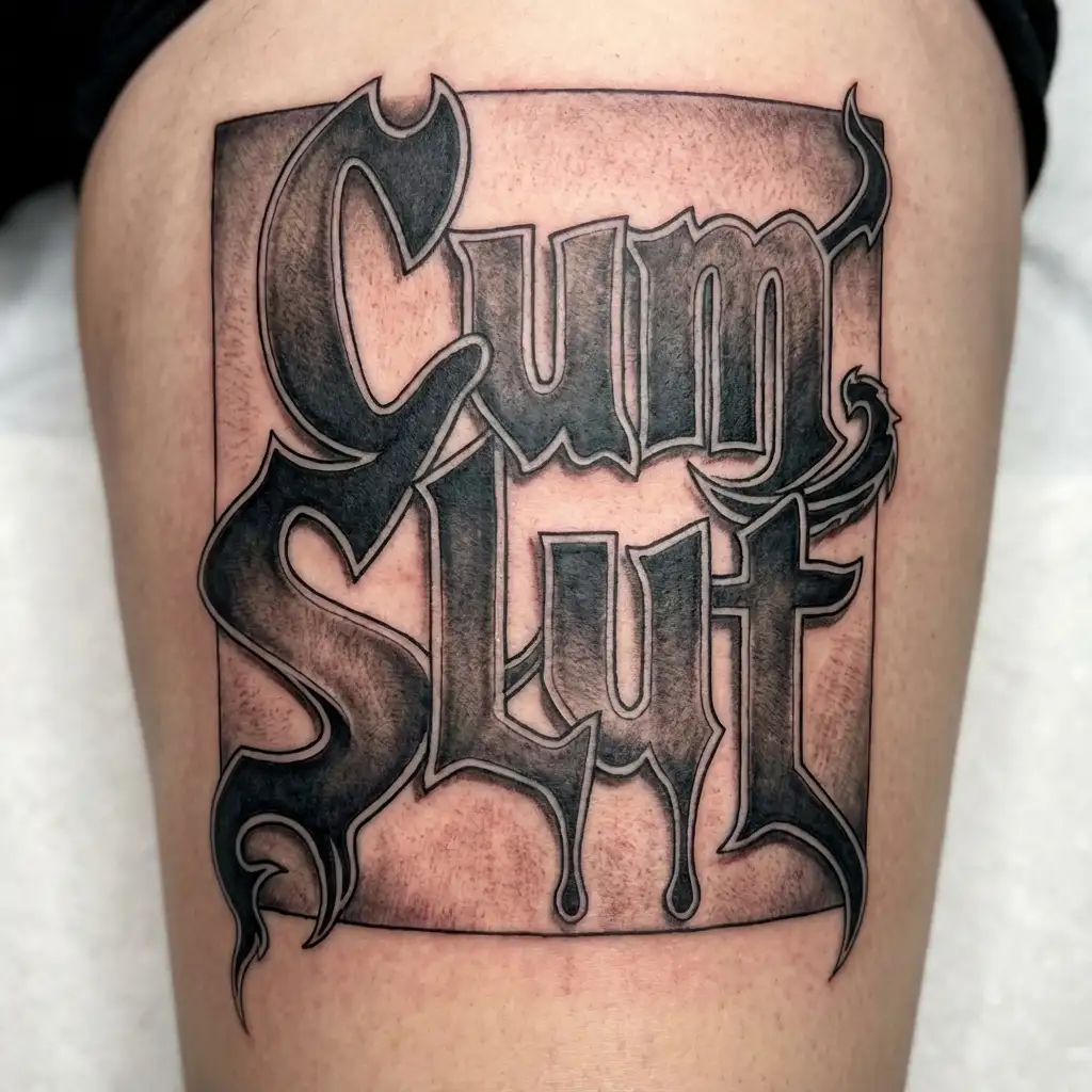 "Cum Slut" Devils tail. Sexy. Slut tattoo design idea