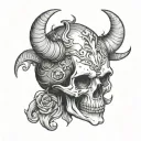 sad Skull with small horns  tattoo design idea