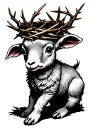Sailor Jerry style baby lamb wearing a crown of thorns intertwined tattoo design idea