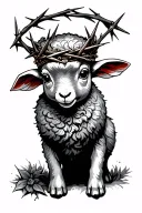 Sailor Jerry style baby lamb wearing a crown of thorns intertwined tattoo design idea