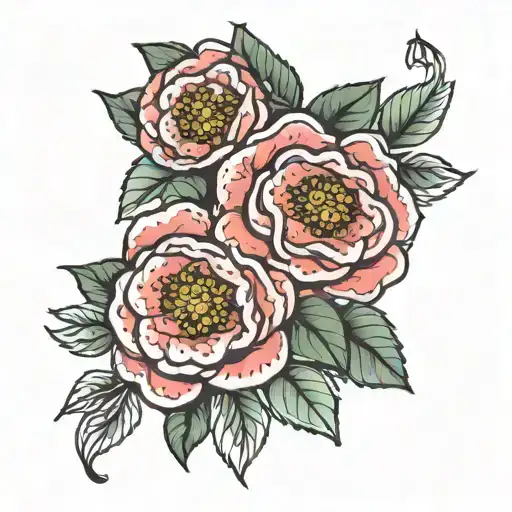 camellia  bouquet tied tattoo design idea