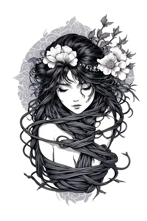 higanbana shibari tied tattoo design idea