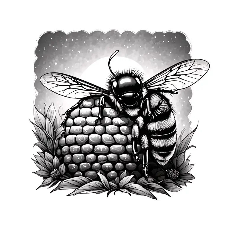 bee hive honey colm tattoo design idea