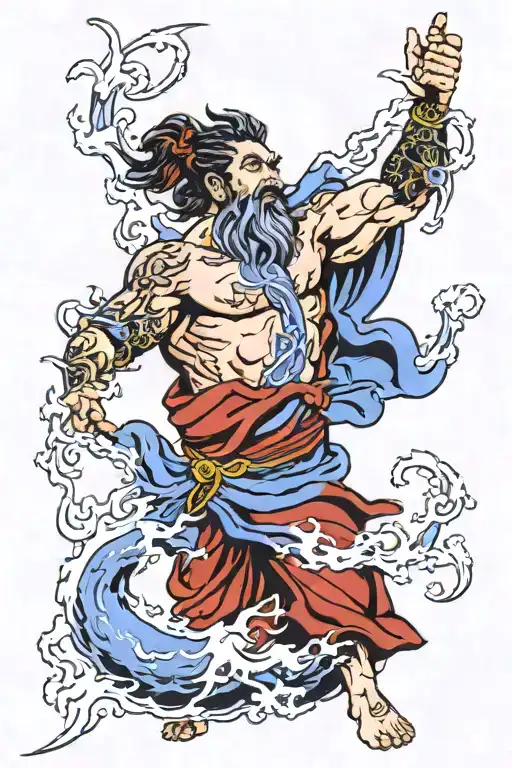 Zeus holding a lightning bolt tattoo design idea