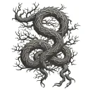 yggdrasil, jormungandr wrapping tree branches tattoo design idea