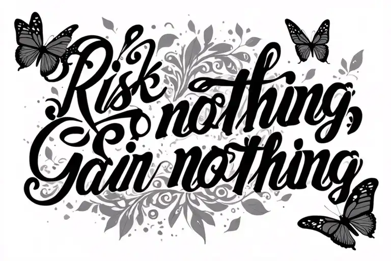create a tatoo with the quote "risk nothing, gain nothing." with butterfiles flying away from the words (not to big) tattoo design idea