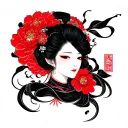 black with red accents style no shading outlines only tattoo design idea