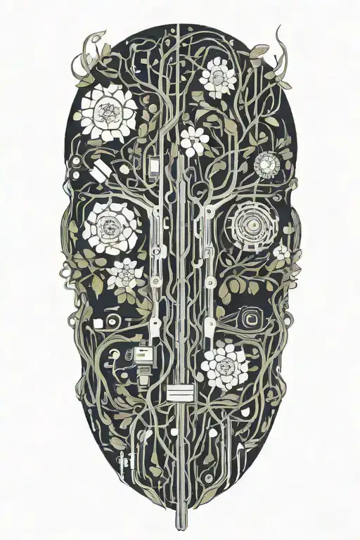 nature, technology, abstract, vines, artificial intelligence, computer, circuit board, cyberpunk, flowers tattoo design idea