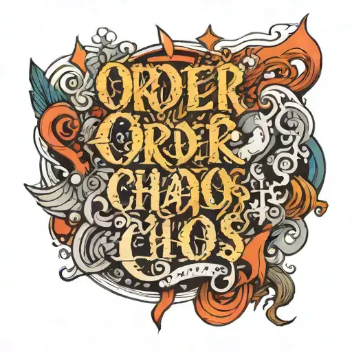 A text that says "ORDER & CHAOS" tattoo design idea