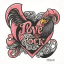 big pink heart with the words "i love cock" on top of the heart tattoo design idea