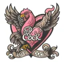 big pink heart with the words "i love cock" on top of the heart tattoo design idea